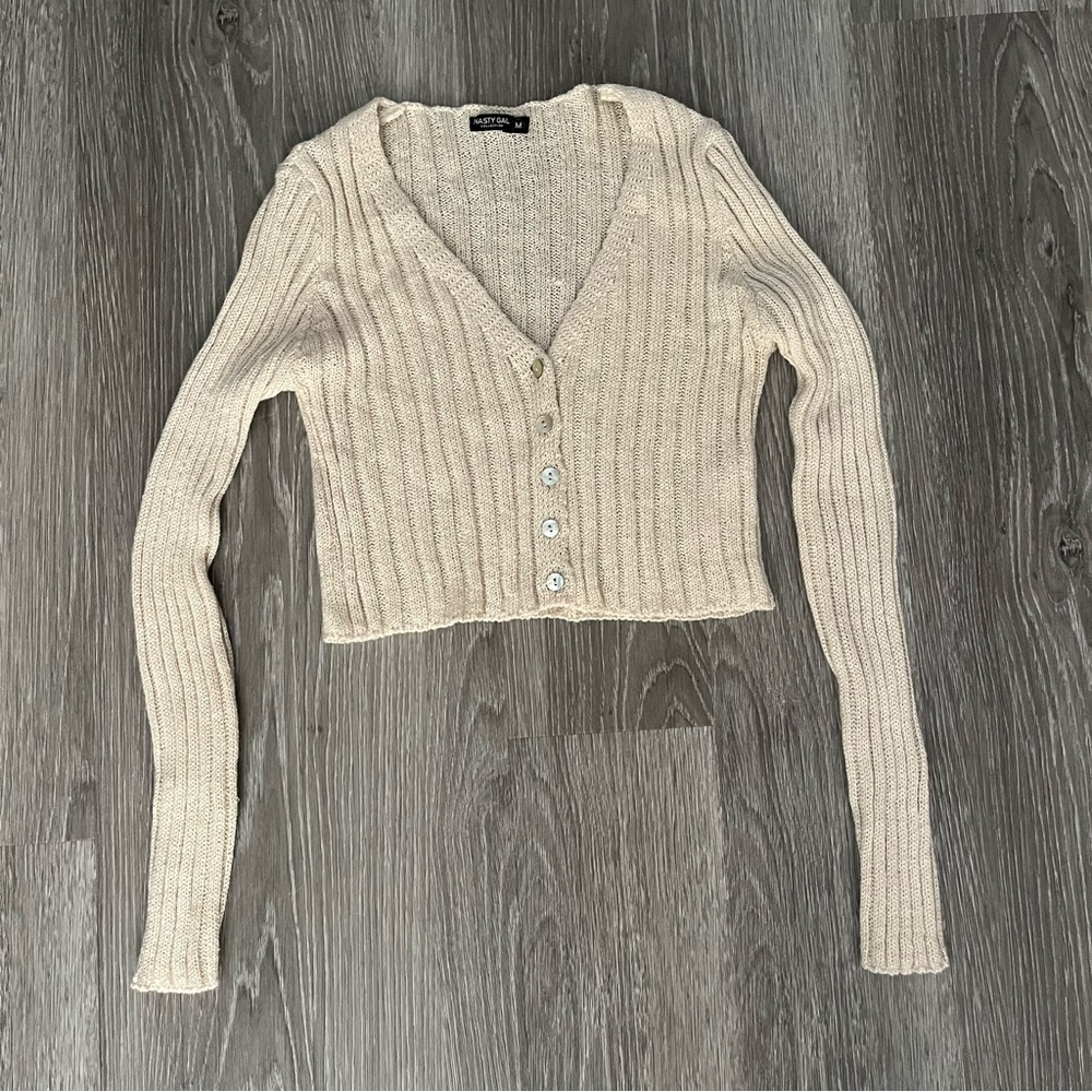 Nasty Gal Cream Button Up Cardian / Sweater